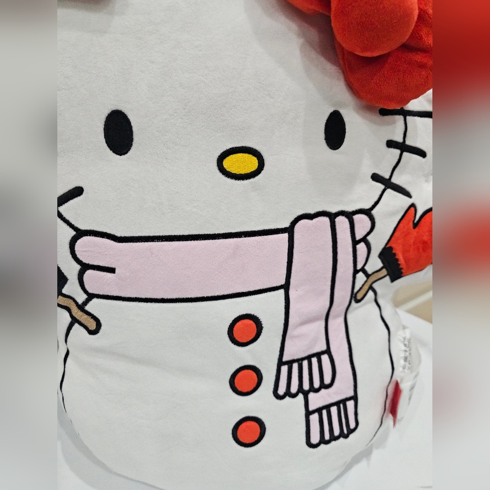 Cute Large Hello Kitty White Christmas Snowman Winter Holiday Seasonal Pillow - Picture 7 of 10